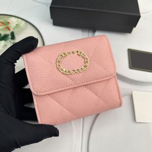 Kvinnor Caviar Leather Trifold Sqaure Wallet Bags Classic Mini Diamond Lattice Black Pink Card Holder Cash Coin Purse Gold Badge Luxury Designer Handväskor 11x10cm