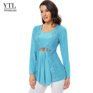 Costumi da bagno da uomo YTL Camicetta vintage da donna a maniche lunghe con diamanti Flowy Chic Top in pizzo Stile casual Elegante camicia patchwork da donna multicolore