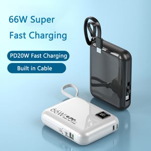 Power Banks 66W Super Fast Fasting 10000mah с типом C для iPhone 14 кабельного переносного зарядного устройства для Huawei Xiaomi Samsung PowerBank