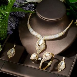 Necklace Earrings Set HIBRIDE Charm Big Pendant 3 Gold Color Plated Bridal Jewelry For Women Anniversary Parure Bijoux Femme N-1295