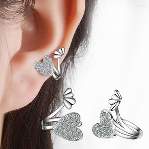 Brincos de costas Love Heart CZ Clip 925 Sterling Silver for Women Girls Korean Fine Jewelry 2023