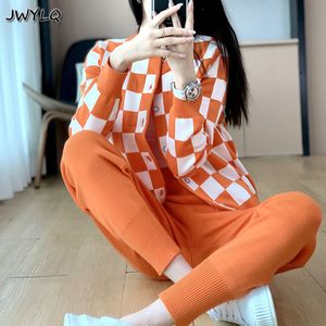 Kvinnors jumpsuits rompers vintage tröja stickade kvinnors spårning koreanska mode o nackkvinna tröjor harem byxor två stycken uppsättningar y2k vinter kläder 230322