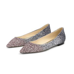 Mode lyxiga kvinnor sandaler pumpar balettlägenheter London Romy Flat Italy Populära pekade tår färgglada klastiska glitterdesign Ballerinas Sandal High Heels Box EU 35-42