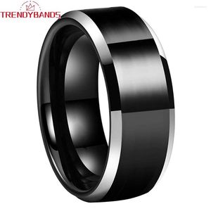 Wedding Rings 6mm 8mm Black Tungsten Carbide For Men Women Beveled Edges High Polished Shiny Comfort Fit