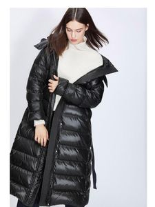 Frauen Daunen Parkas Jacke Frau Mit Kapuze Winter Warm Zipper Puffer Gürtel Lange Schwarz Plue Größe Mäntel FemaleWomen's