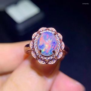 Cluster-Ringe, elegantes Verlobungsgeschenk, hochwertiger echter natürlicher Opal, 925er Sterlingsilber, edler Schmuck für Männer oder Frauen