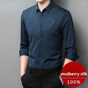 Camisas casuais masculinas outono 2023 Spring Seamless Manga Longa Camisa Social Mulberry Seda Não Inerada para Homens