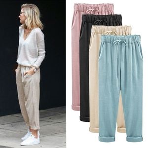Women's Pants Capris ZOGAA Women Casual Pants Spring Summer Loose Cotton Linen Overalls Lady Wide Leg Pants Female Trousers with Drawstring 230323