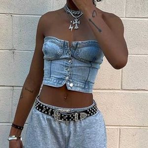 Retail Slim Vest Sexy Womens Denim Tanks Fashionable Cowgirl Waistcoat Camisole Tops Crop Top Camis