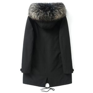 Männer Leder Faux Winter Jacke Männer Kleidung 2023 Dicke Warme Pelz Liner Lange Parka Hombre Streetwear Waschbären Mit Kapuze 19006