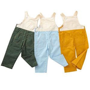 Kids Boys Overalls 3 Colors Splice Braces Girls Pockets Strap Pants Toddler Baby Casual Outfits Kids Trousers