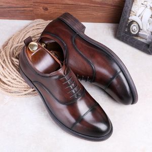 2025Dress Shoes Goods Mens Fashion Style Mens Top Layer Cow Leather Gradient Vamp Gentlemans Three Joint Lace Up