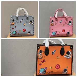 Damen Handtasche Geflecht Tragetaschen Happy Planet Einkaufstasche Schulter Umhängetasche Mode Echtes Leder Große Kapazität Klassische Brief Clutch Geldbörsen