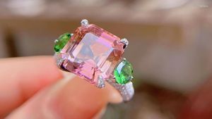 Küme halkaları hn ince mücevherler gerçek 18k beyaz altın AU750 doğal pembe turmalin değerli taş 7.36ct kadınlar için kadın