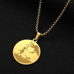 Anhänger Halsketten Edelstahl Coraline Inspirierte Silhouette Halskette Frauen Männer Gravierte Kreisscheibe Geomertic Schmuck Geschenk