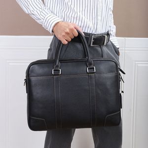 Aktentaschen 100 Rindsleder Free Custom Name Schwarze Aktentasche für Herren Business Freizeit Handtasche Große Kapazität Mode Umhängetasche Computertasche 230323