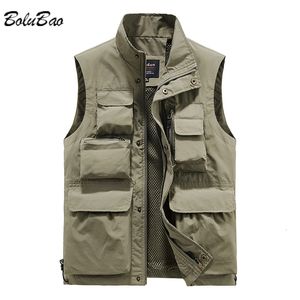 Men's Vests BOLUBAO Men Outdoor Vest Multi-Pocket Solid Color Fishing Director Reporter Work Waistcoat Pography Casual Vest Jacket Male 230322