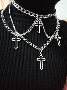 Naszyjniki wisiorek punkowy geometryczny srebrny łańcuch kolorów pusty krzyż dla kobiet