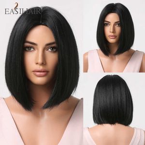 Synthetic Wigs Short Straight Black Bob Wigs Natural Synthetic Middle Part for Women Lolita Cosplay Daily Hair Heat Resistant 230227
