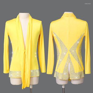 Stage Wear 2023 Men Latin Dance Costume Adult Competition Young Children Long Sleeve Rhinestone Top