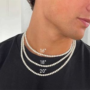 Beaded Necklaces 8MM Men Pearl Necklace Handmade Strand Bead Necklaces For Men Chokers Streetwear Hiphop Party Jewelry 2022 Gift for Friends Z0323