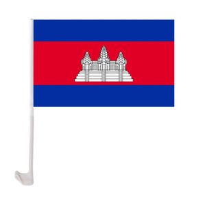 Cambodia Car Flag 30x45cm Window Clip Cambodian Flags Polyester UV Protection Car Decoration Banner with Flagpole J0323