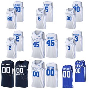 College BYU Cougars Basketball 3 Rudi Williams Jersey 20 Spencer Johnson 5 Gideon George 2 Jaxson Robinson 30 Dallin Hall Fousseyni Traore Sewing NCAA