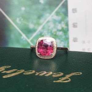 حلقات الكتلة Rubellite Ring مجوهرات راقية نقية 18K الذهب الطبيعي التورمالين 2CT الأحجار الكريمة الماس هدية أنثى للنساء