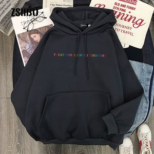 Kvinnors hoodies tröjor vinter casual behandla människor med vänlighet grunge kvinnor kläder huva vintage ins punk brev hip hop sweatshirt 230323