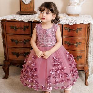 Kız Elbiseler Dantel Boncuklar Çiçek İlk Cemaat 2023 Çocuklar için El Yapımı Çiçekler Akşam Elbise