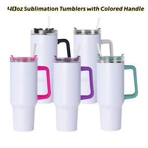 New arrival 40oz Sublimation Tumblers with Colored Handle Stainless Steel Water Bottle Portable Outdoor Sports Cup Insulation Travel Vacuum Flask Bottles Z11