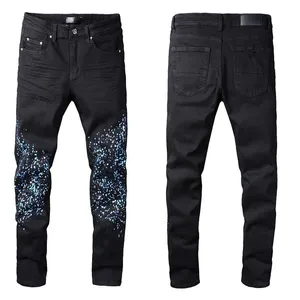 Yürüyüş Pantolon Yırtılmış Nakış Erkek Kot Penerse Hip Hop High Street Marka Pantalones Vaqueros Hombre Motosiklet Yakın Tasarımcı Slim Pencil Fitting