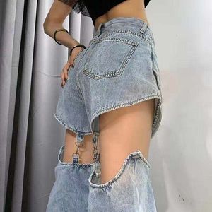 Jeans Springsummer Show Skinny Highwaisted Loose Jean's Allmatch Straight Tube Design Sense Shorts Destacável calças de comprimento 230323