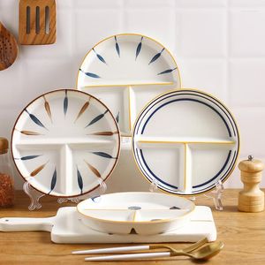 Plates Japanese-style Hand-painted Three-grid Plate Divider Ceramic Household Underglaze Color