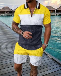 Agasalho masculino de verão Agasalho masculino Conjunto de camisa polo manga curta com zíper Calções casuais superdimensionados Streetwear Moda respirável Negócios