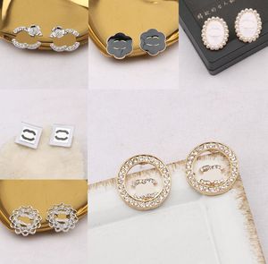 23ss 20style Mixte Marque De Luxe Designer Double Lettres Stud 18K Plaqué Or 925 Cercle En Argent Femmes Célèbres Cristal Strass Perle Boucle D'oreille De Noce Jewerlry