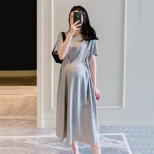 Maternity Dresses Dress Summer Fashion Loose Round Neck Short Sleeve Personalized Solid Color Large Size Mid-Length TZDM23