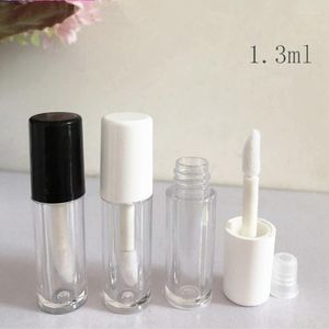 Garrafas de armazenamento 1,3 ml de plástico tubos de glosseiro vazio preto/tampa branca Clear Cosmetic Lip Gloss Recipadores Mini Lipstick Recarregável garrafa