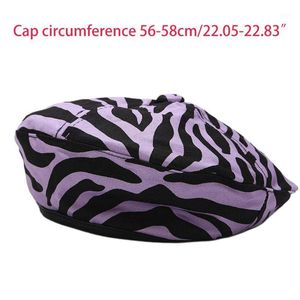 Basker kvinnor zebra randig bomull basker mössa platt topp vintage målare pumpa beanie hatt q1qa