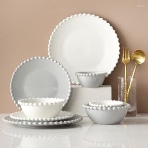 Placas de pratos puro de coração branco pérola salada de bife de sopa de sopa de prato de mesa de mesa de mesa macarrão de arroz tigela de porcelana Uncensils