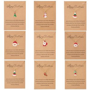 Kedjor Fashion Cartoon Santa Claus Snowman Lovely Tree Bell Christmas Pendant Card Halsband smycken Tillbehör för kvinnliga flickor