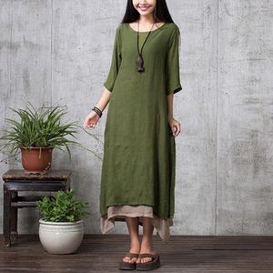 Vestidos casuais facilmentehut vintage plus size vestido mulheres o-pescoço oi de meia manga feita lateral maxi long kaftan túnica feminina verão