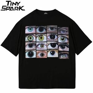 Erkek Tişörtler Erkekler Hip Hop Sokak Giyim Tişört Gözleri Dünya Grafik Harajuku T-Shirt Pamuk Pamuk Tesis Tişört Yaz Kısa Kollu Üstler Tees Siyah 230323
