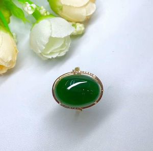 Cluster Rings Hetian Biyu 18K Gold Ring Russian Old Material Authentic Spenat Green J7#