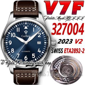 V7F V2 V7327004 SWISS ETA2892-2 Otomatik Erkekler İzle Mavi Arama Numarası İşaretleri Paslanmaz Çelik Kahve Kahverengi Deri Kayış 2023 Süper Sürüm Sonsuzluk Bilek Calkılar