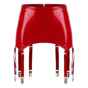 Kjol S Ladies Patent Leather Parts med Metal Clips Suspender Belt Clubwear Stage Performance Rave Costume Underwear Linglingies 230322