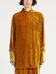Bluzki damskie jedwabna aksamitna koszula z solidną kolorową koszulą jednokrotną kołnierza Top Ladies Long-Sleeved Mase Bluzka 2023 Autumn