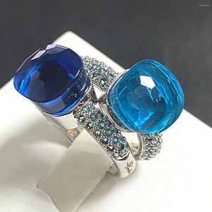 Anelli di cluster Anello classico da 10,6 mm per donne intarsio azzurro zircone topazio di caramelle goccia in cristallo platino gioielli placcati