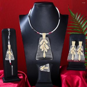 Necklace Earrings Set Siscathy African Cubic Zircon Big Pendant Earings Jewelry Party Bride Wedding Jewellery For Women Accessory