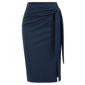 Skirts Kate Kasin Women s Skirt Elastic High Waist Bow Tie Knee Length Stretch Bodycon Pencil with Slit office Lady Workwear A30 230322